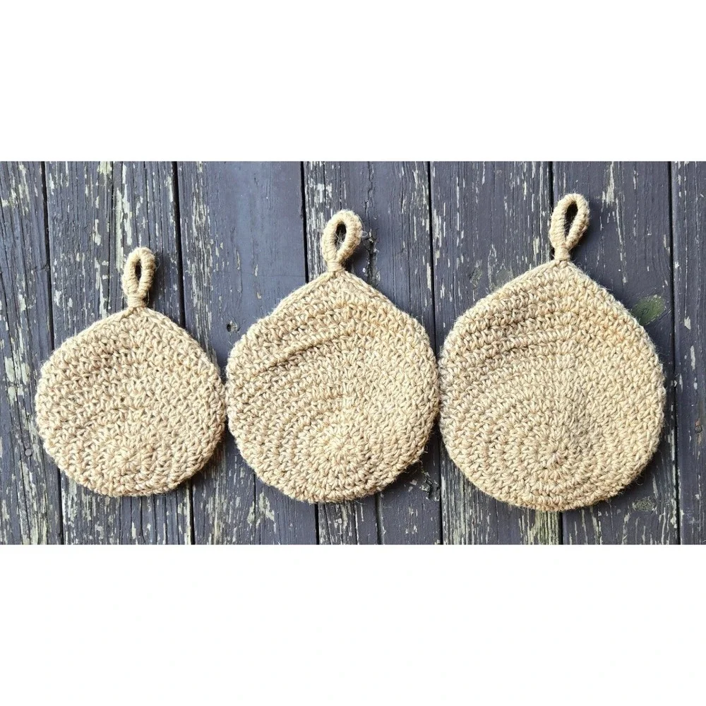 Vintage Handmade Crocheted Jute Nesting Wall Hanging Pockets Baskets - Set of 3